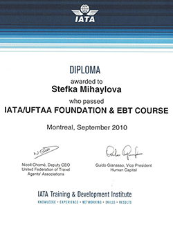 Диплома IATA/UFTAA Foundation & EBT