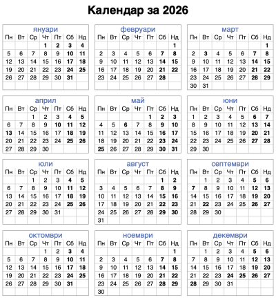 Официални почивни дни, ваканции и празници през 2025 / 2026 г.